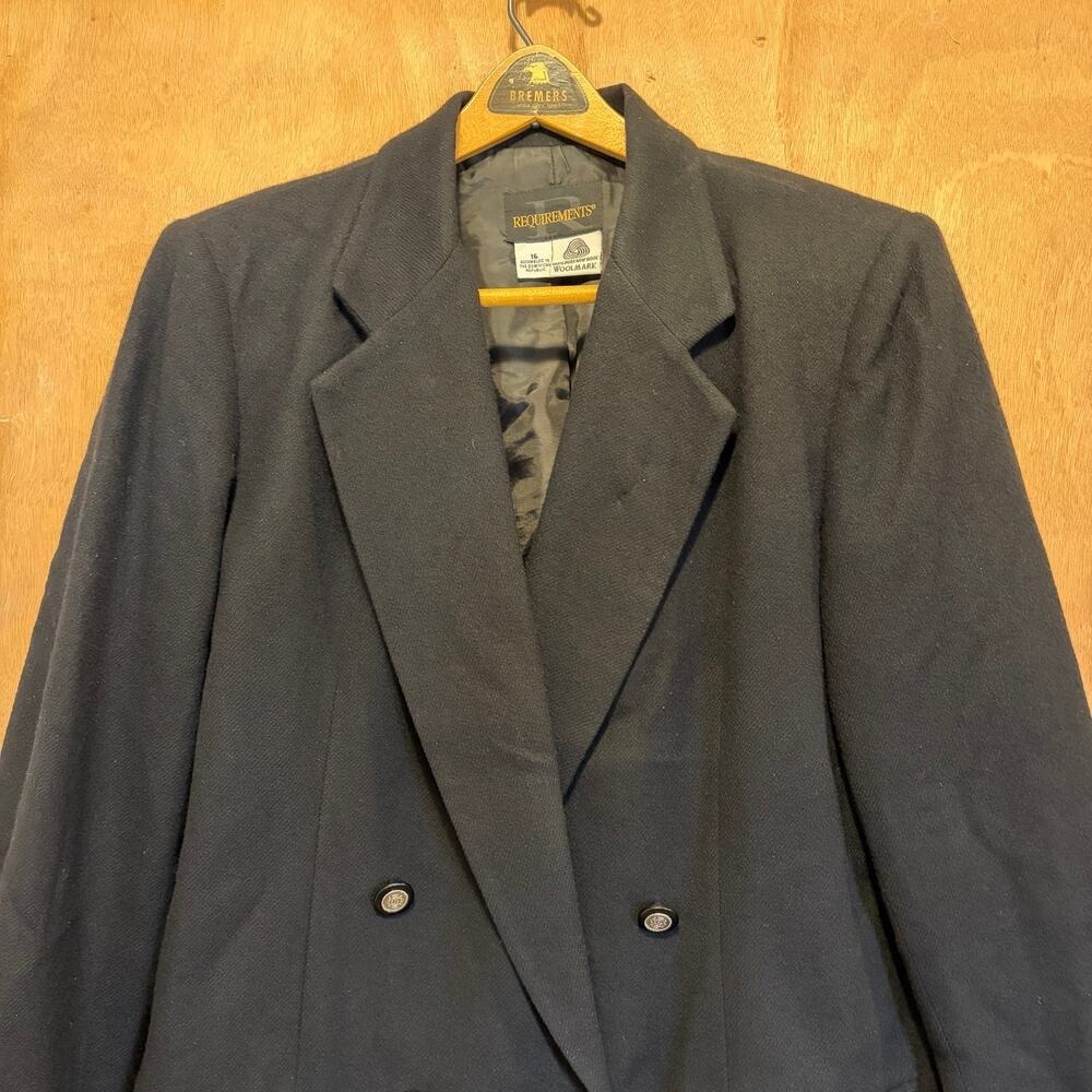 Requirements Women's 100% Wool Blazer Size 16 Navy Double Breasted Woolmark